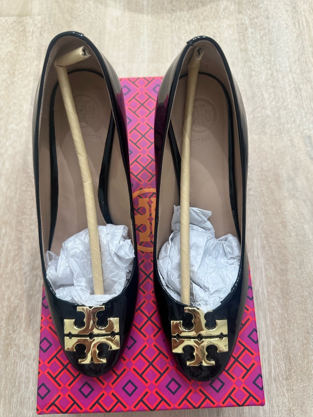 Tory Burch Black Raleigh Pump Patent Leather Size 5.5